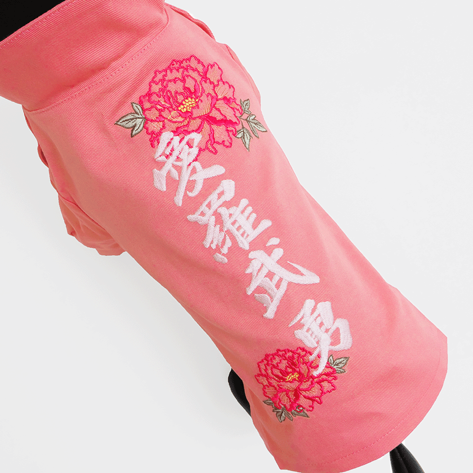 ペット用のピンクの特攻服の背面からの写真
