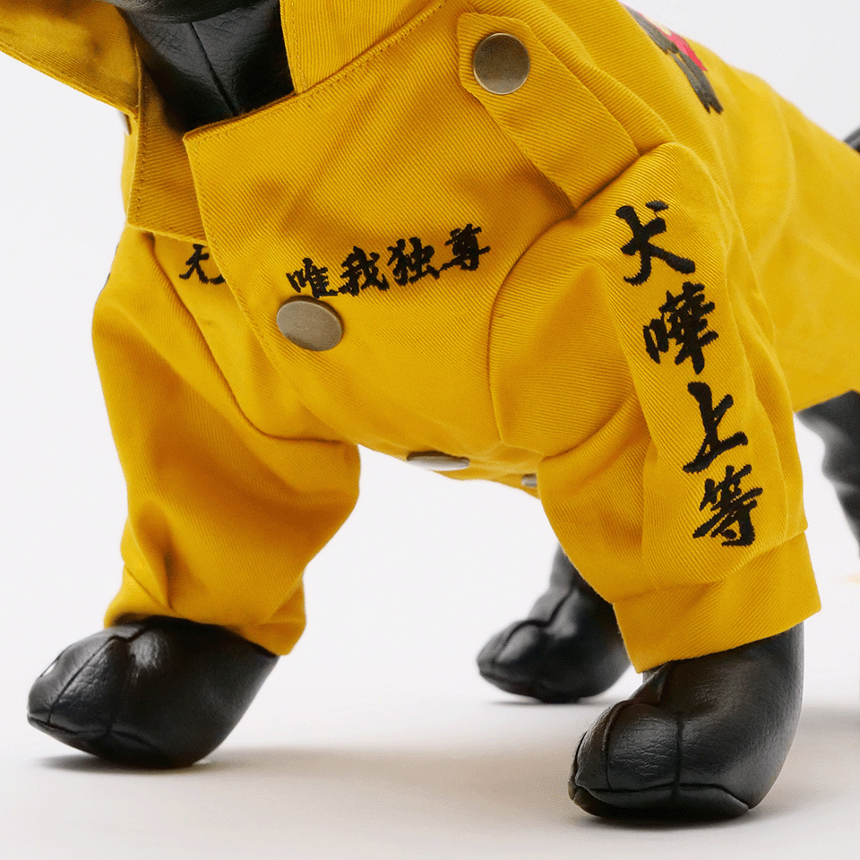 ペット用の黄色の特攻服の足元のアップ写真1
