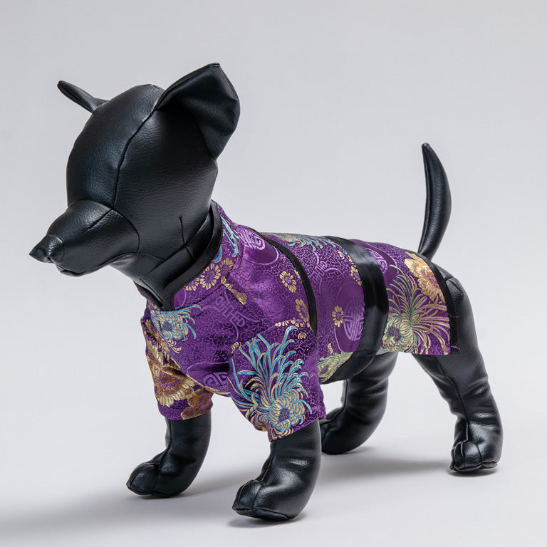 緑色の犬用チャイナカンフー服。中華街でのお散歩に。
